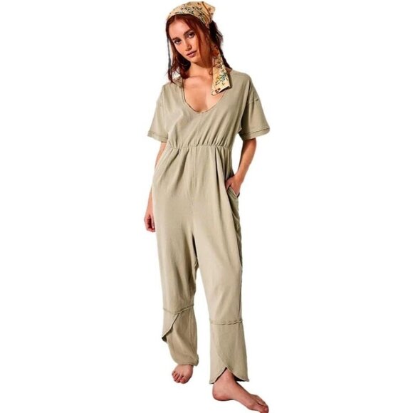 Free People Good Side Moss Romper Lime Bean ( XS ) - Picture 1 of 5